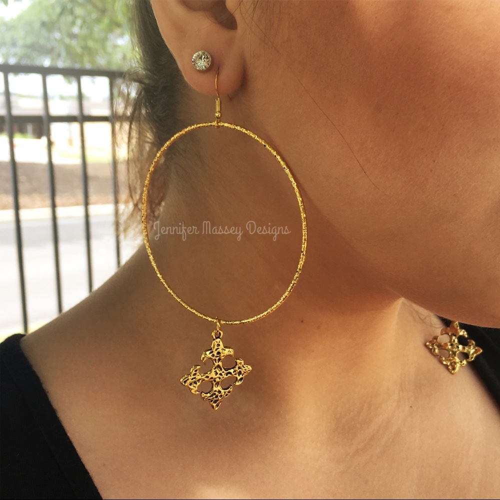 Gold hoops with cross